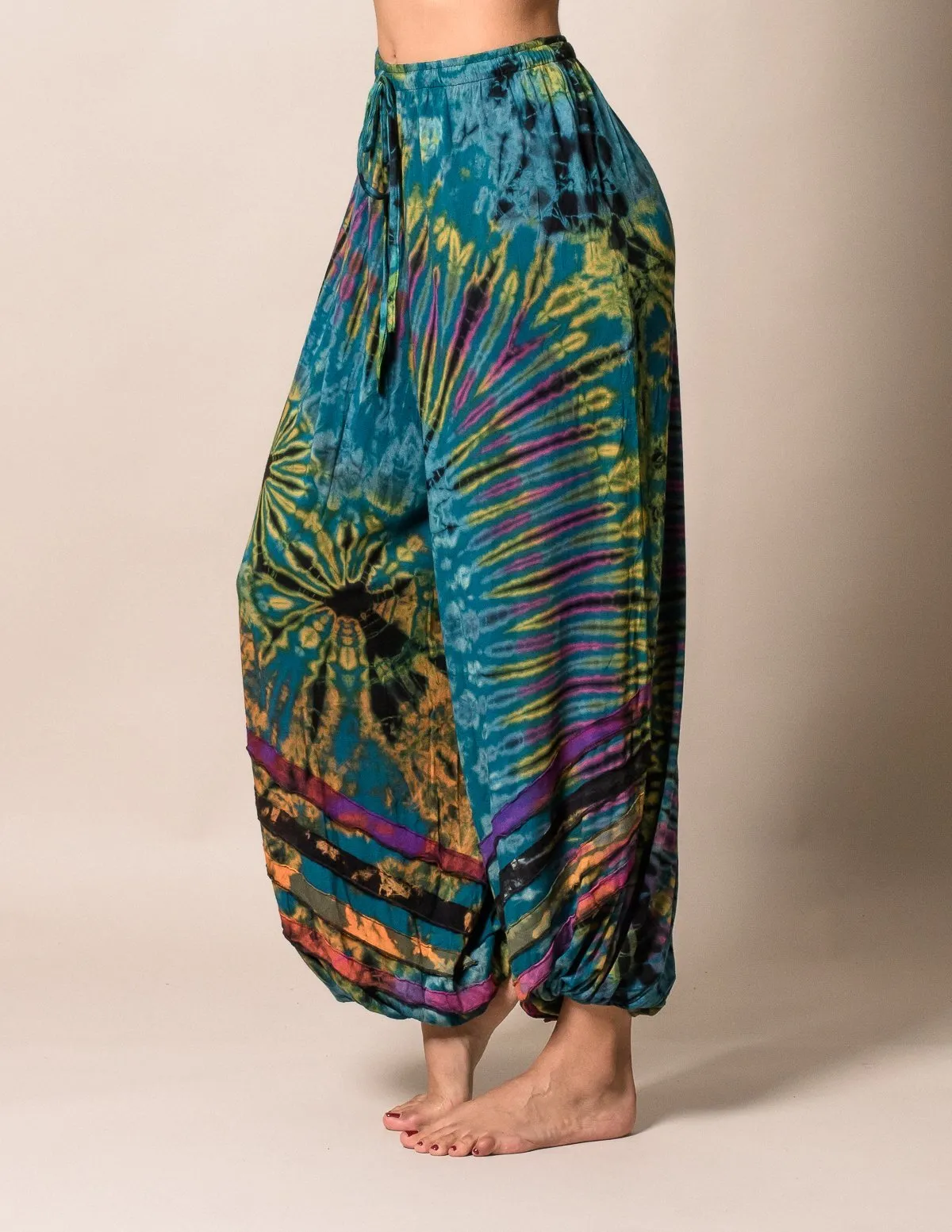 Tie-Dye Drawstring Harem Pants - Teal