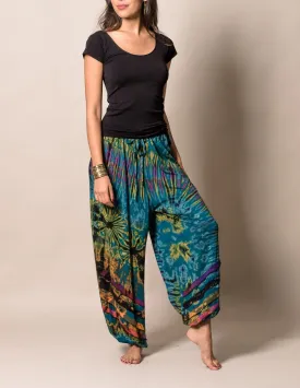 Tie-Dye Drawstring Harem Pants - Teal