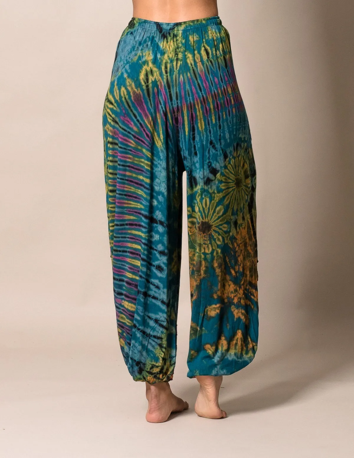 Tie-Dye Drawstring Harem Pants - Teal