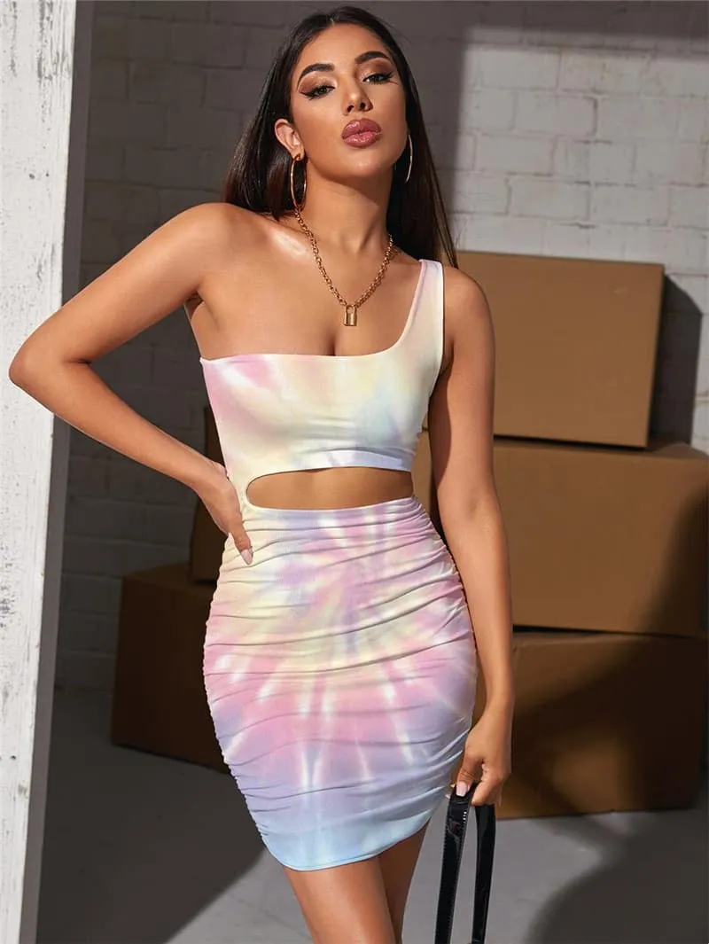 Tie Dye Dress Women Dizziness Vestido Sexy Colorful 3d Print Art Hollow out Dresses