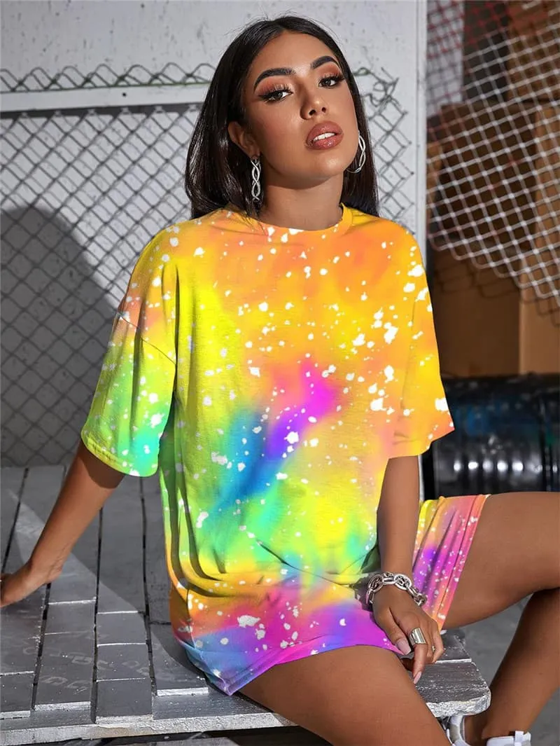 Tie Dye T-shirt Women Gradient Shirt Print Colorful Summer Harajuku Gothic