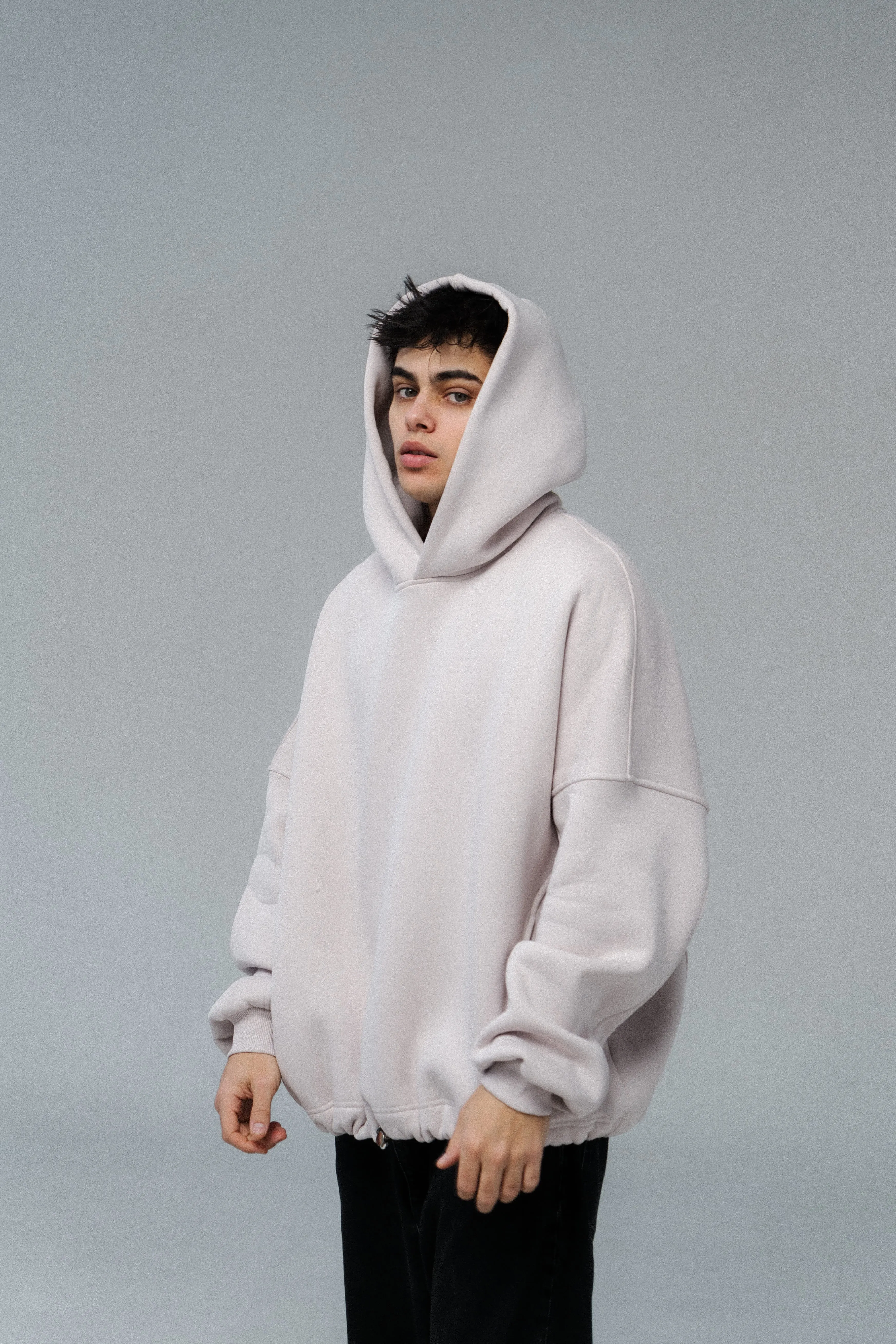 Unisex Oversized Fleece Hoodie with Exclusive Charlie Griffon Print – White Sand Color