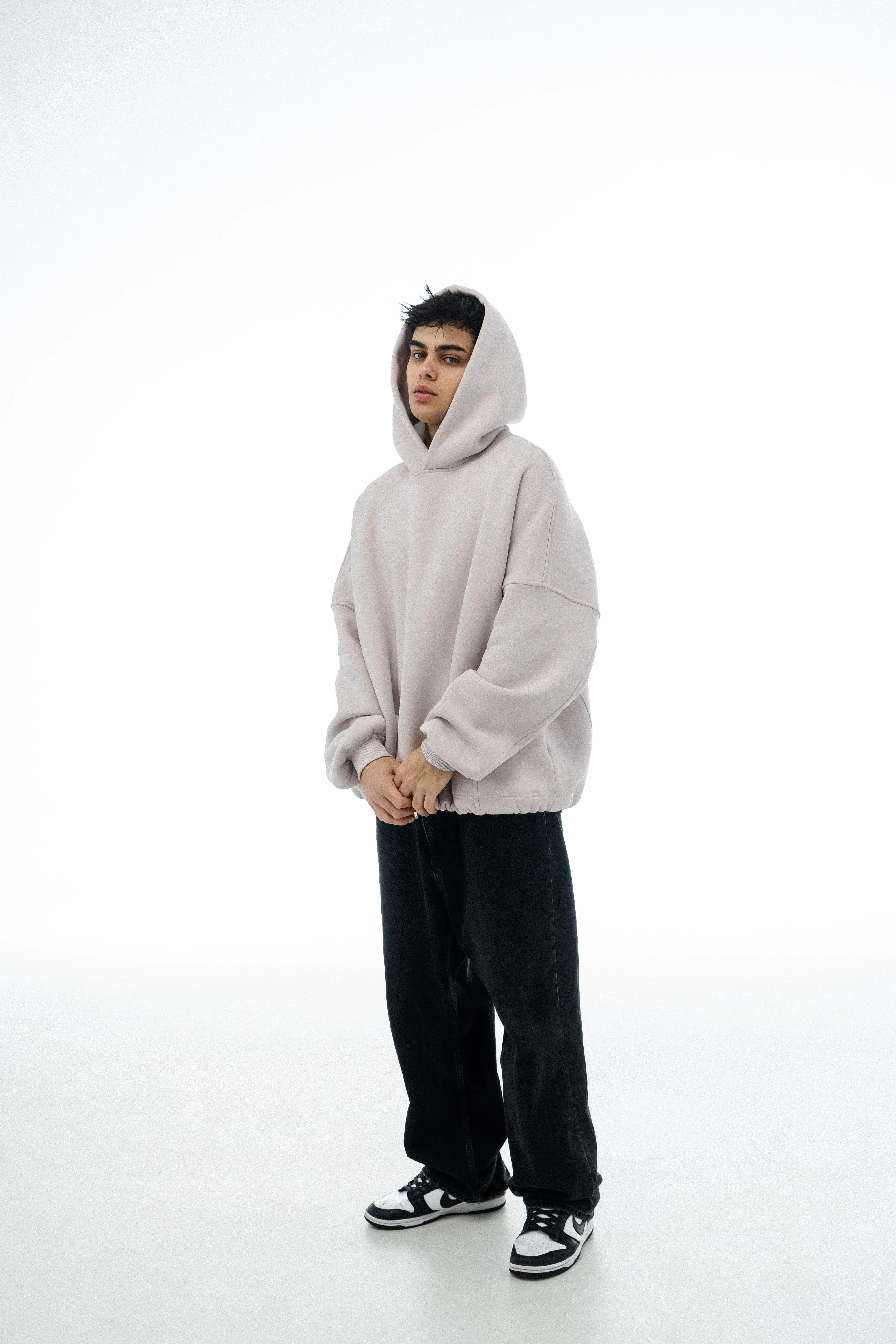 Unisex Oversized Fleece Hoodie with Exclusive Charlie Griffon Print – White Sand Color