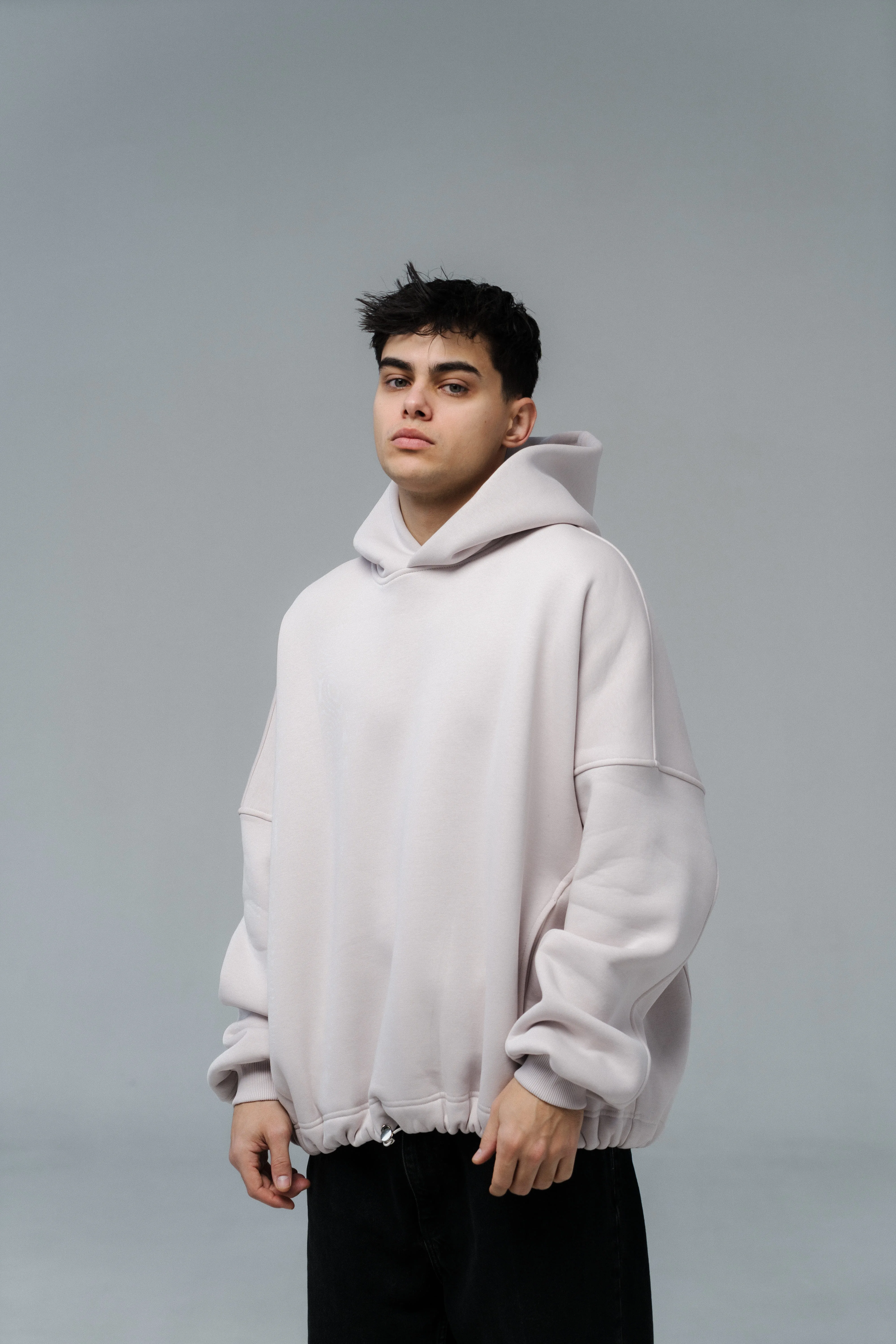 Unisex Oversized Fleece Hoodie with Exclusive Charlie Griffon Print – White Sand Color