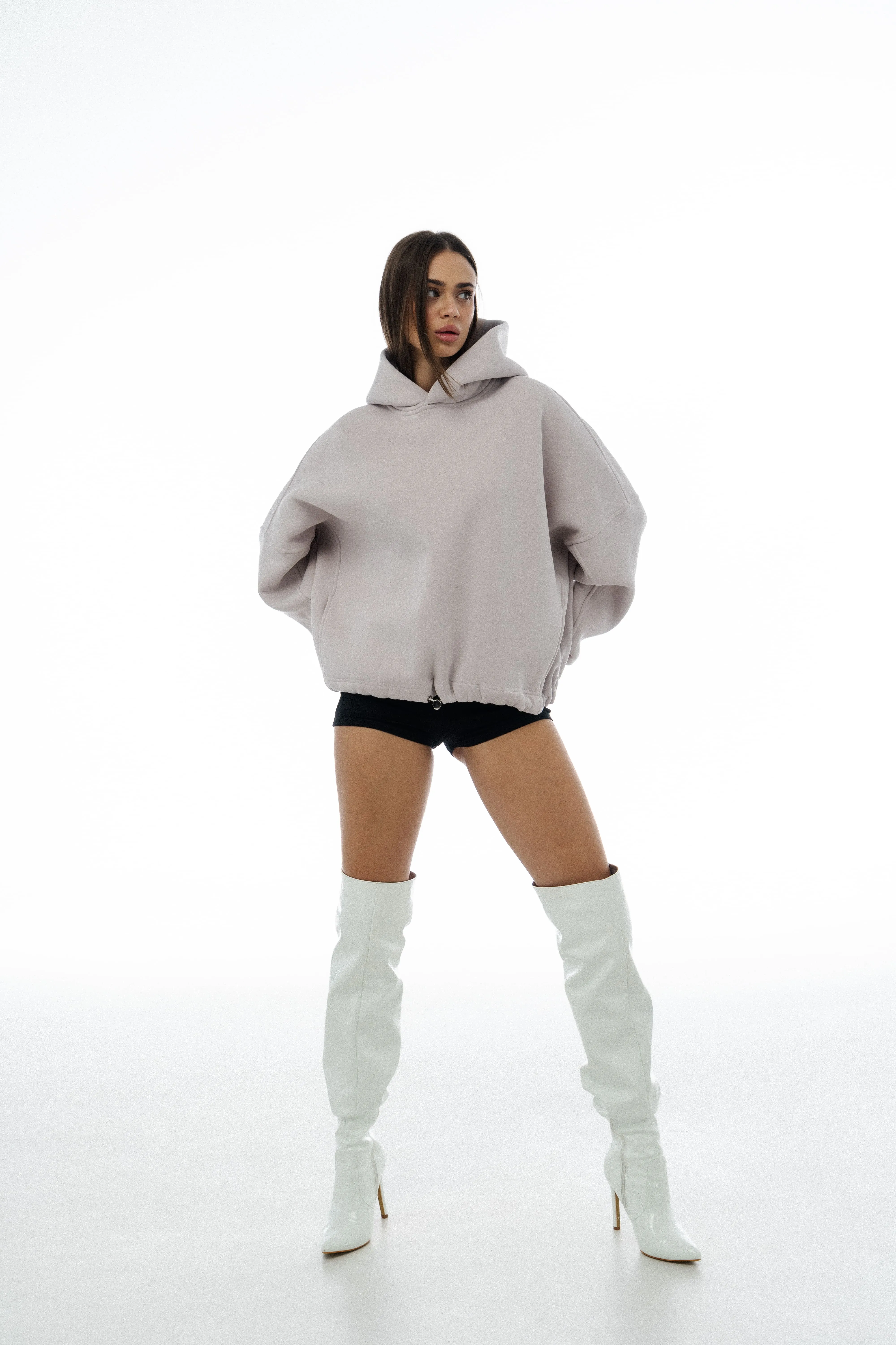 Unisex Oversized Fleece Hoodie with Exclusive Charlie Griffon Print – White Sand Color