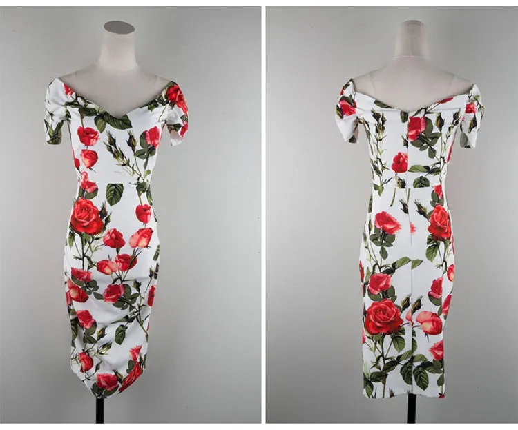 VenusFox Slash Short Sleeve Vintage Bodycon Dresses