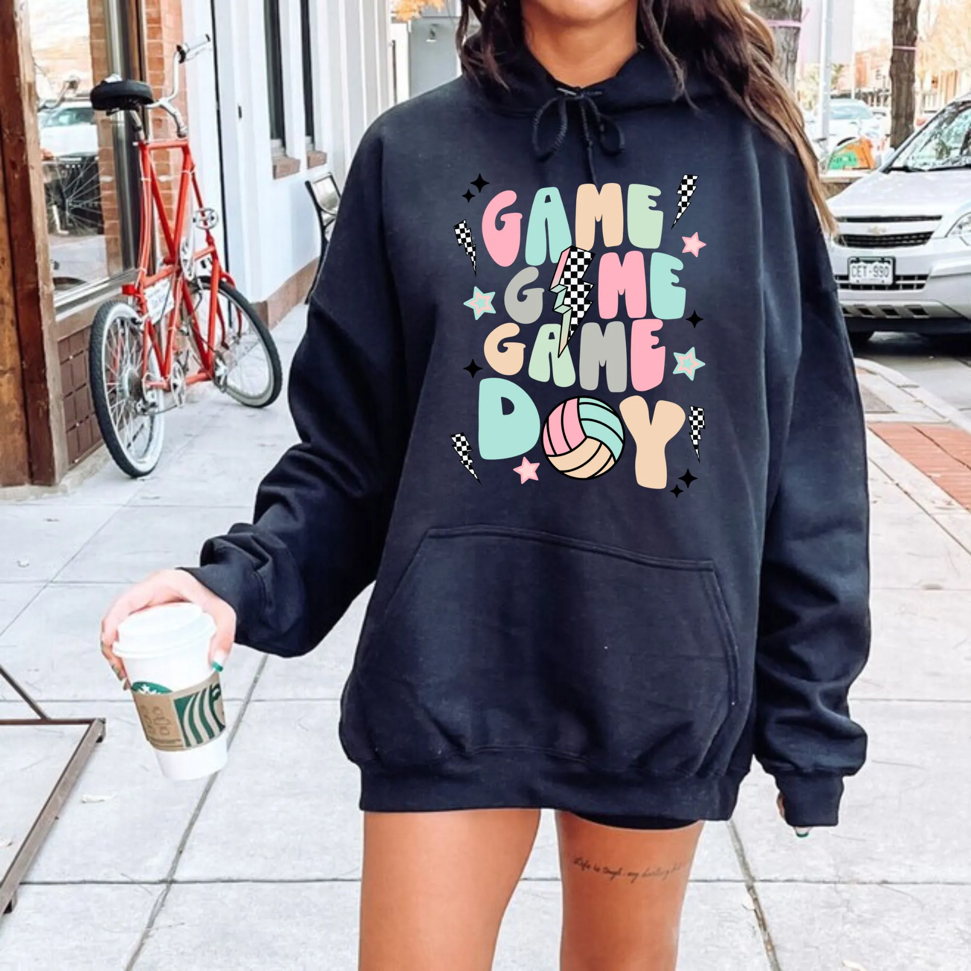 Volleyball Game Day Retro Hoodie Sweatshirt