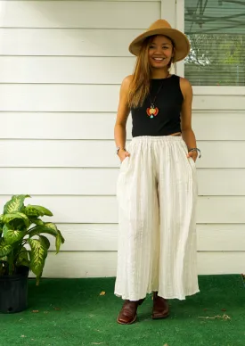 White Organic Linen Wide Legs Palazzo Pants