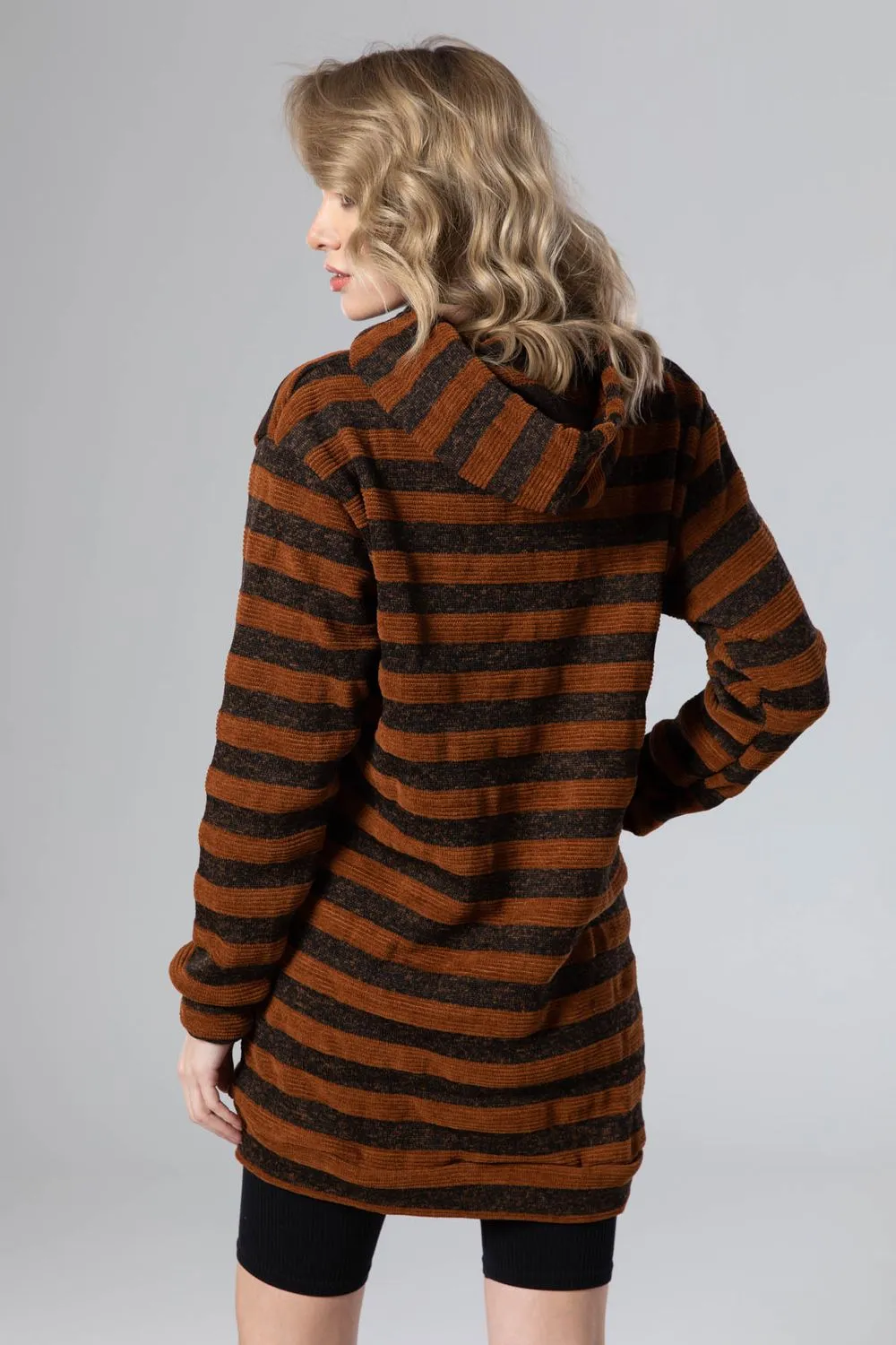 Wild Striped Velvet Long Hoodie - Kady