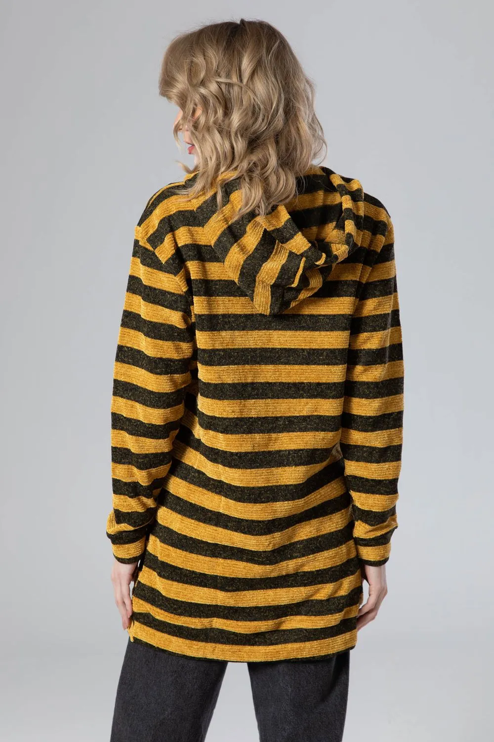 Wild Striped Velvet Long Hoodie - Kady