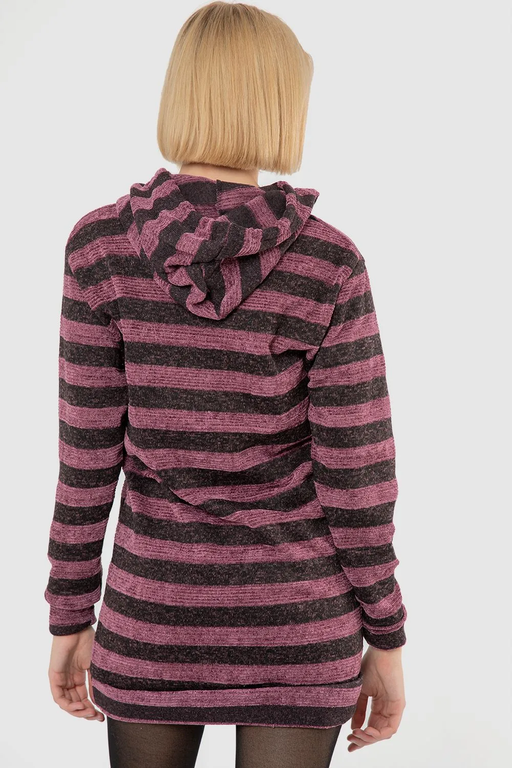 Wild Striped Velvet Long Hoodie - Kady