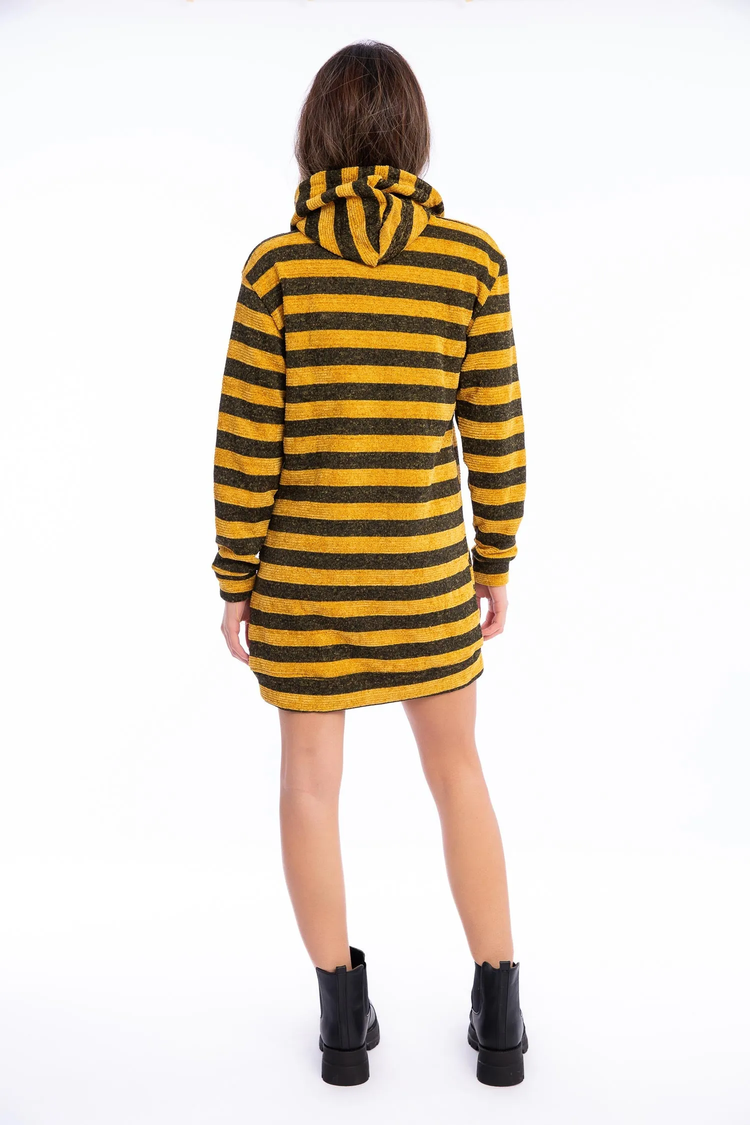 Wild Striped Velvet Long Hoodie - Kady