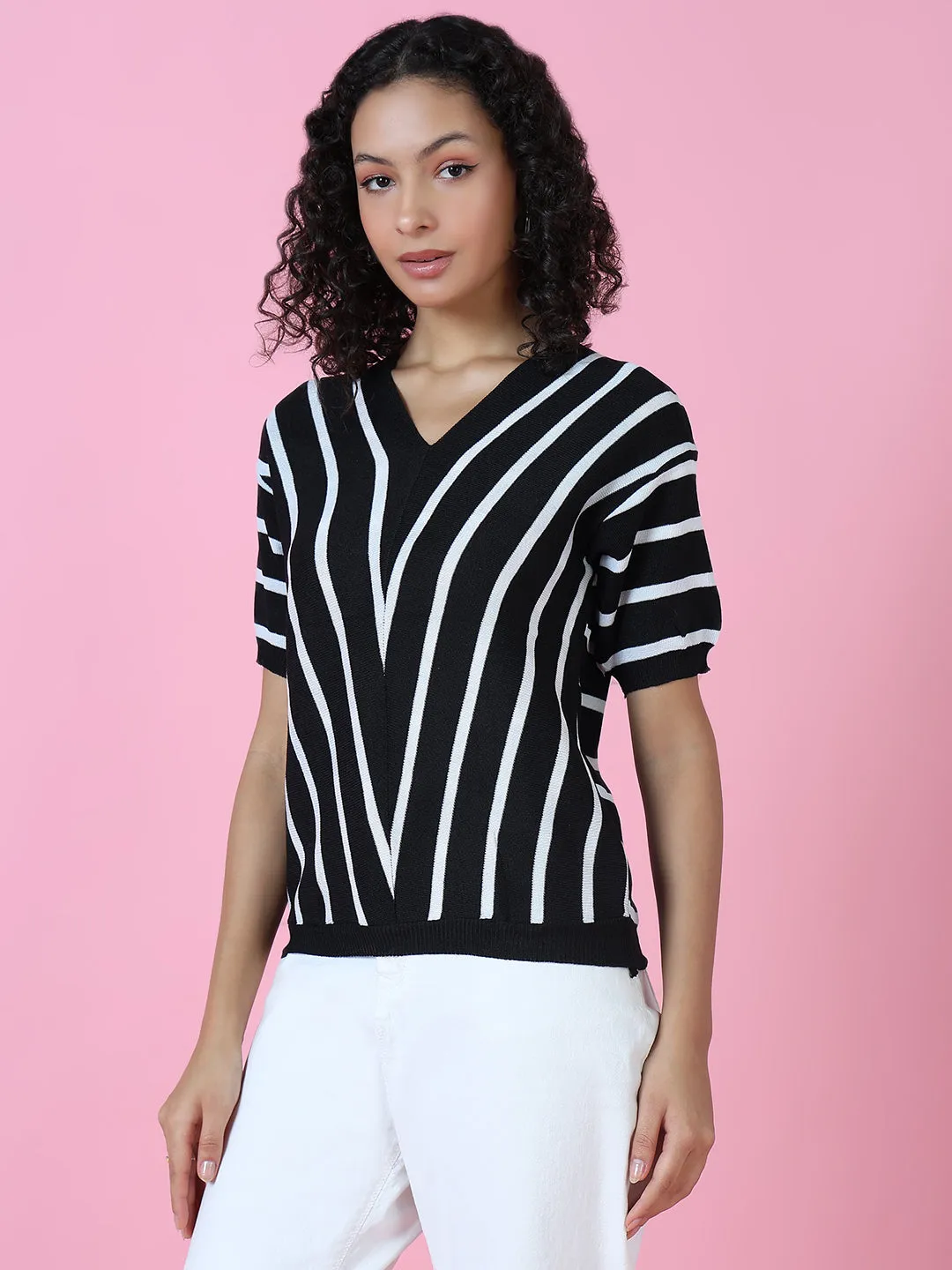 Women Black Striped Top