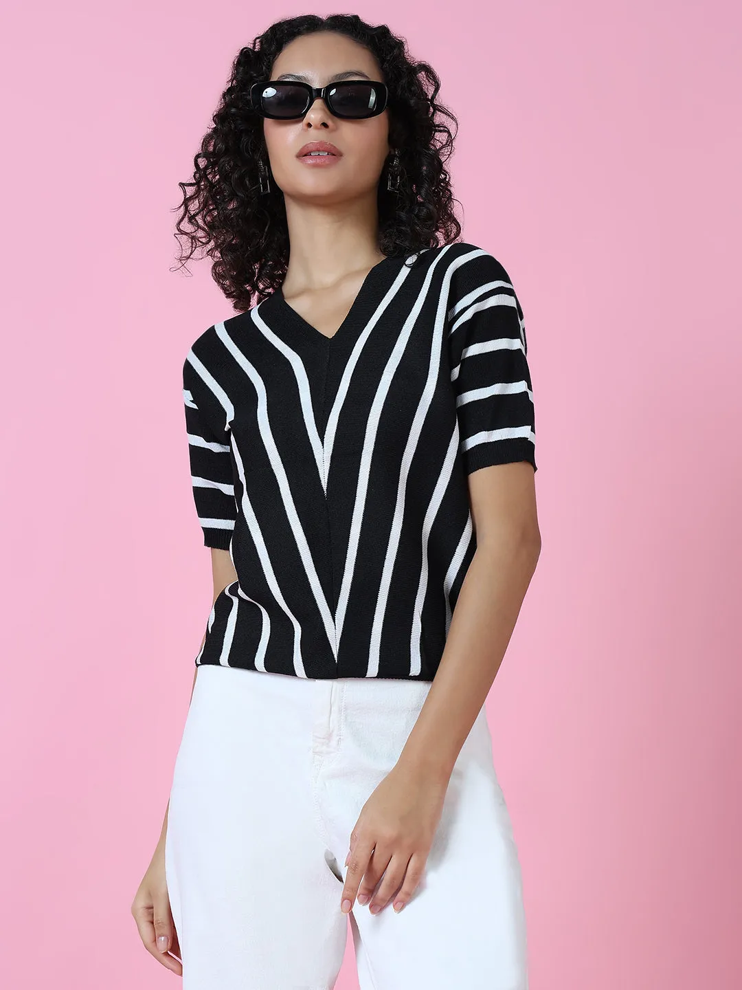 Women Black Striped Top