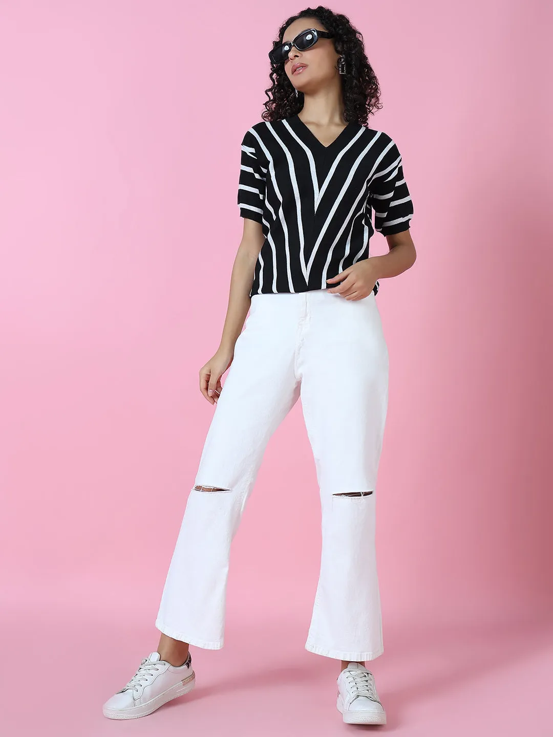 Women Black Striped Top