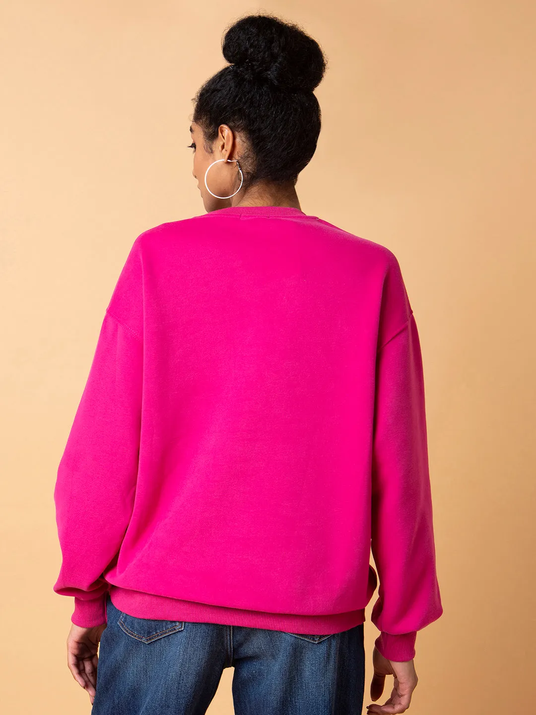 Women Graphic Pink Oversized Pullover