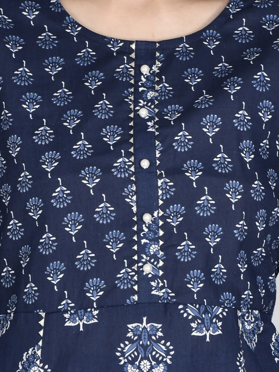 Women Indigo Floral Printed Kurta Palazzo Dupatta