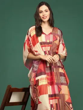 Women V-Neck Abstract Multi Kaftan Kurta