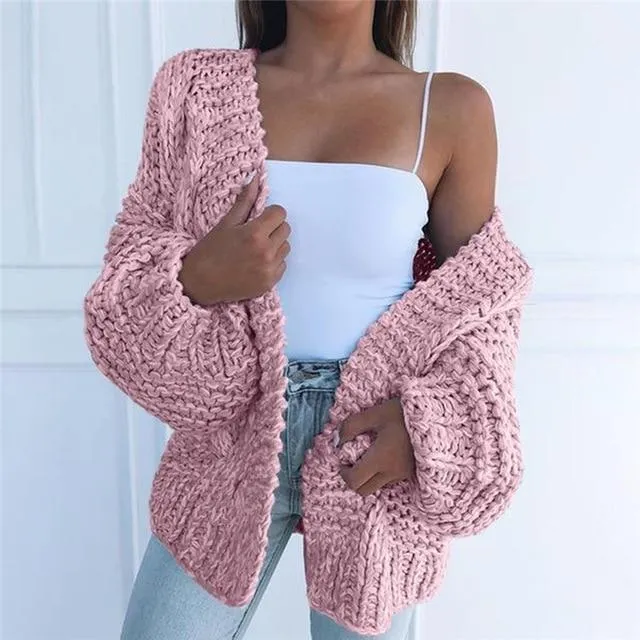 Women's batwing sleeve knitted cardigan cute open front chunky cardigan sweater