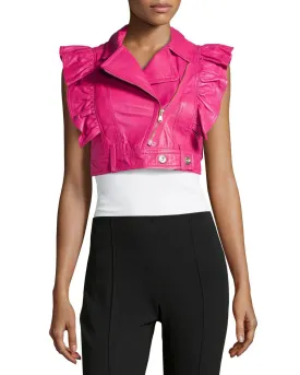 Women’s Bold Hot Pink Cropped Leather Vest WV05