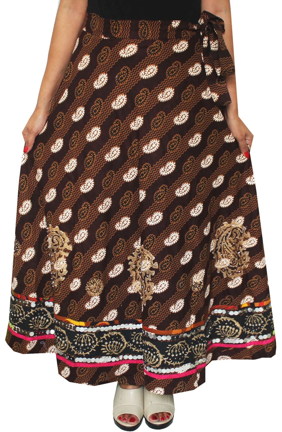 Womens Cotton Indian Wrap Skirt Maxi Long India Clothes (Brown)