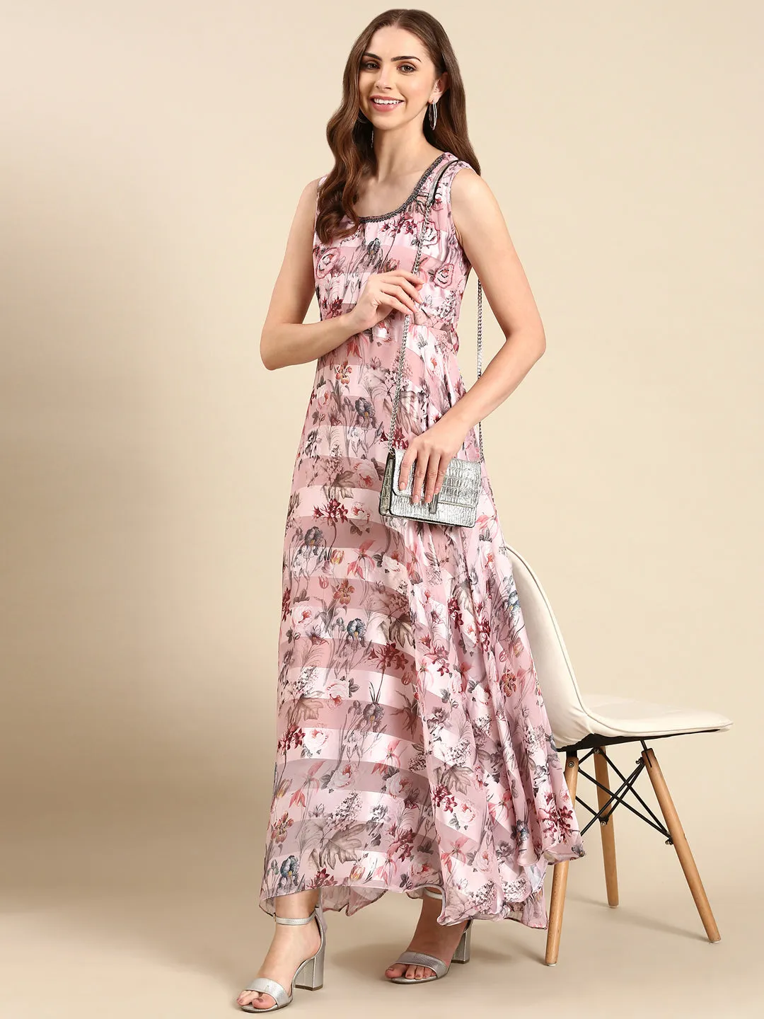 Women's Mauve Printed Maxi Dress