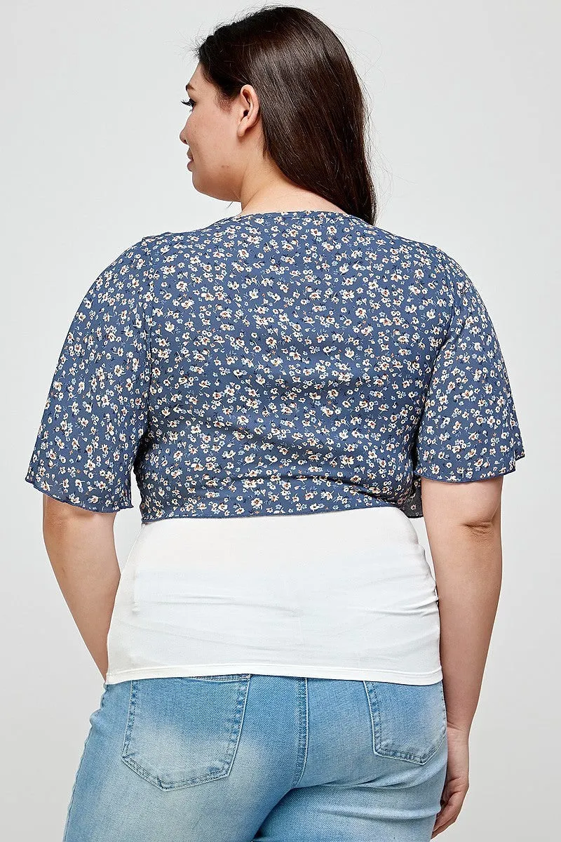 Women's Plus Size Ditsy Floral Print Cropped Bolero Cardigan