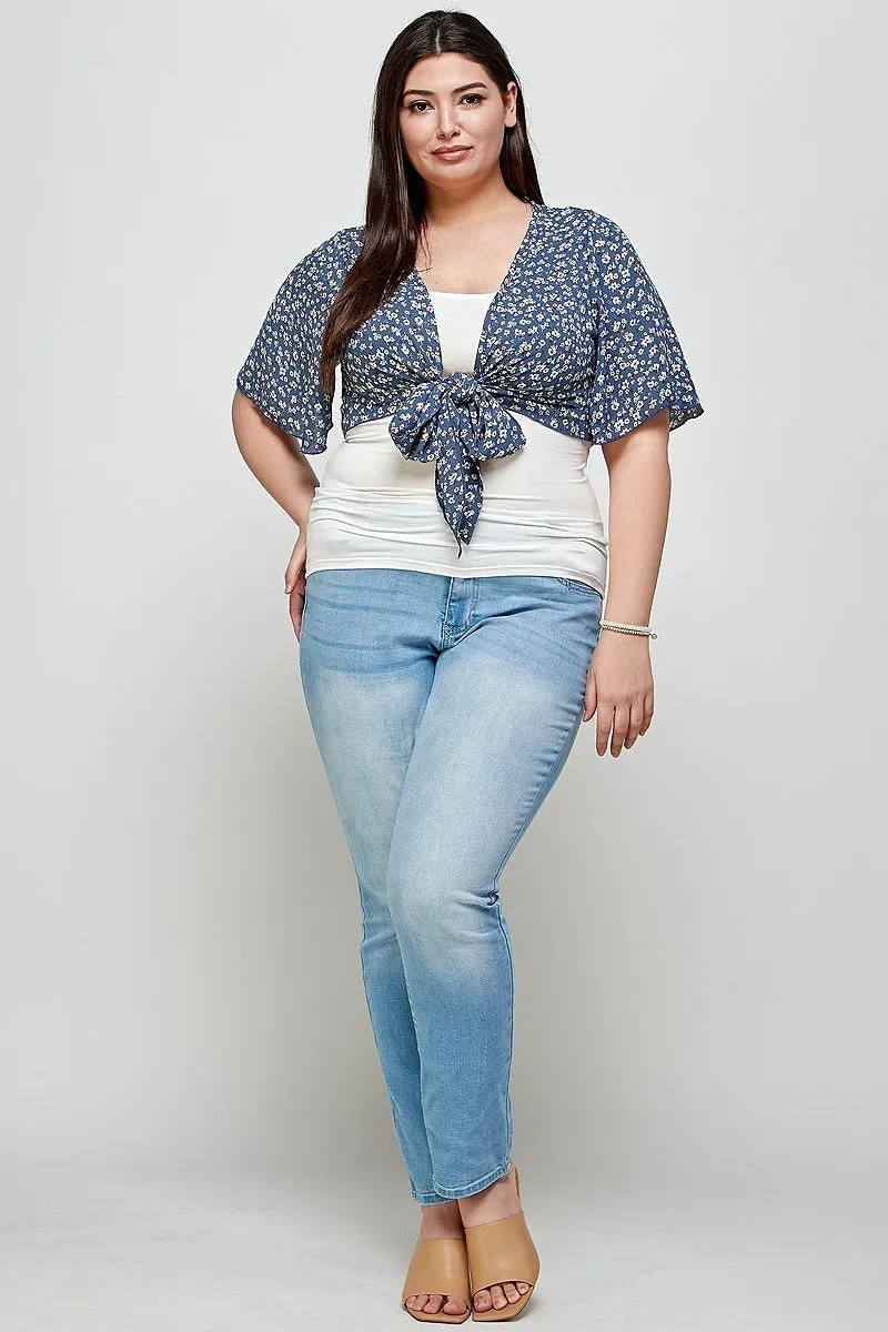 Women's Plus Size Ditsy Floral Print Cropped Bolero Cardigan