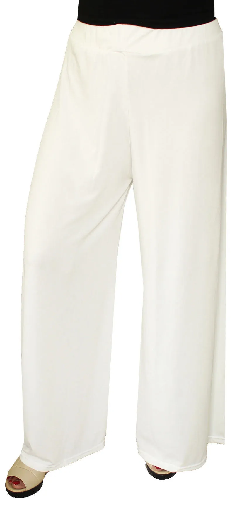 Womens Trousers Wide Leg Palazzo Solid Color Lycra Indian Clothing (Off-White)