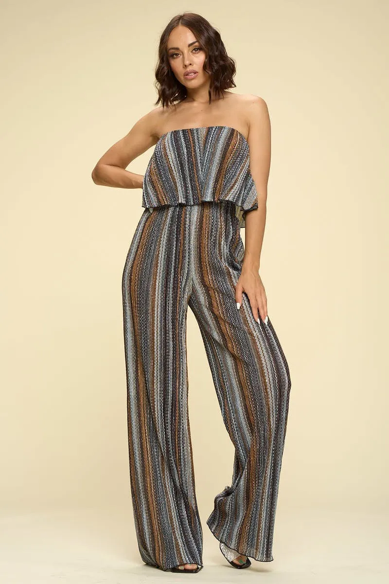 WOMEN'S TWO PIECE SET FLOWY STRAPLESS CROP TOP, HIGH WAIST PALAZZO PANTS