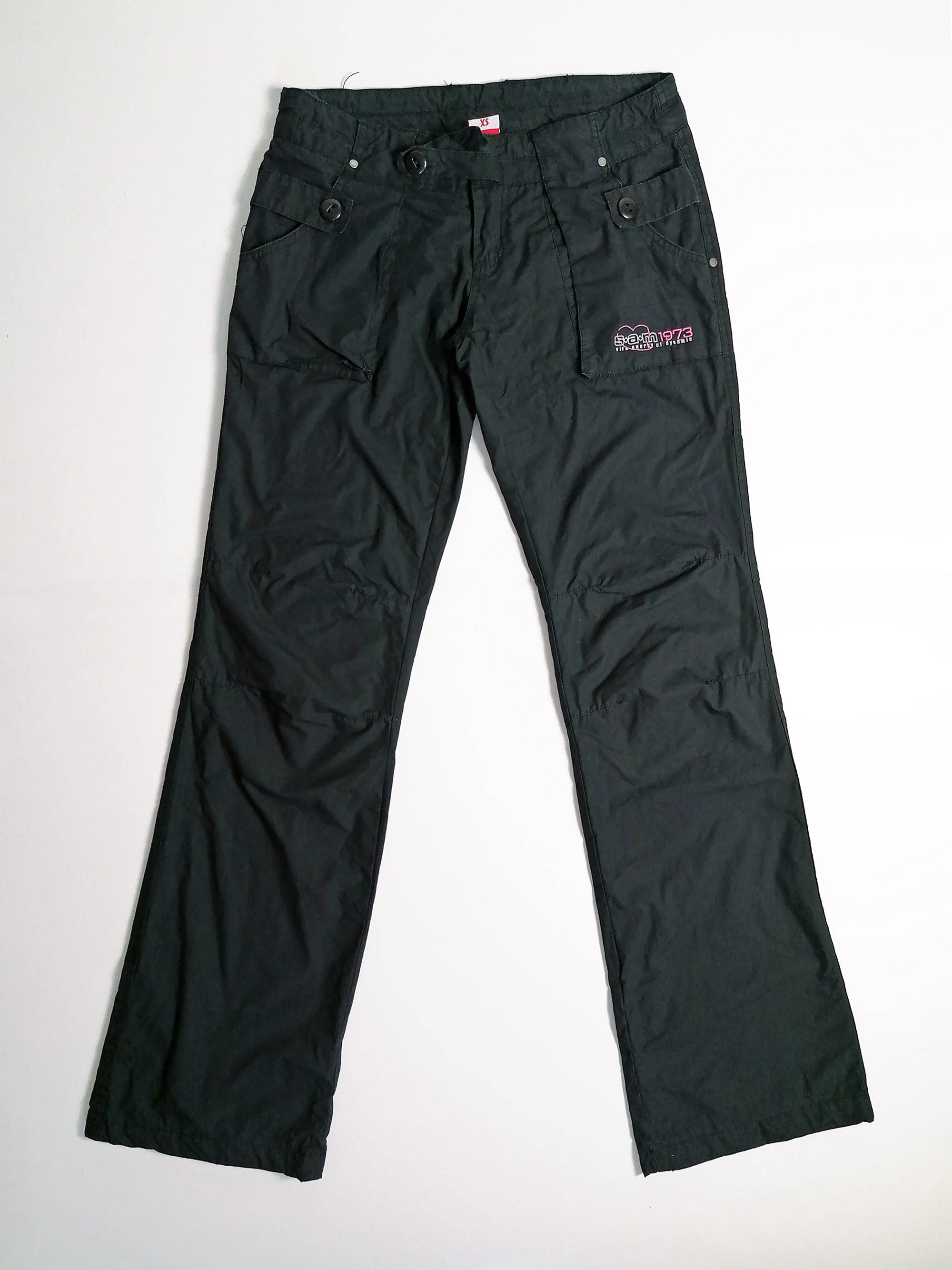 Y2K Soft Shell Low-Waist Flared Black Cargo Pants - size XS